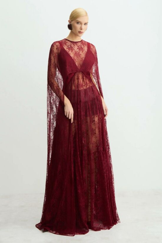 Imagem de Blusa Capa Alongada Em Renda Vinho Zen